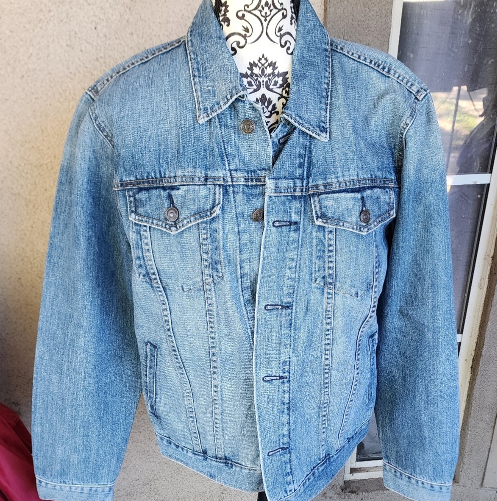 Gap Blue Patchwork Detail Denim Jacket Medium Used - image 1